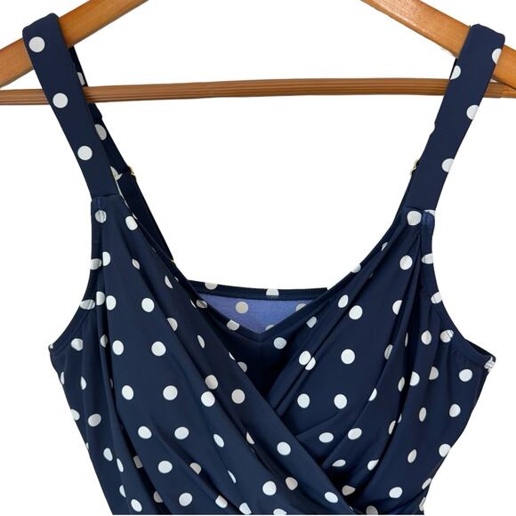 LANDS' END Polka Dot Slimming One-Piece Swimsuit Size 16L Modest Feminine - Picture 4 of 11